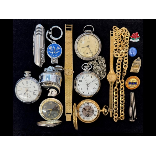 1489 - Collection of Watches, Pocket Watchers, Penknife, Pin Badges, Gold Tone Necklace etc.