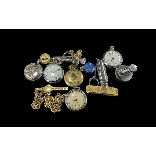 1489 - Collection of Watches, Pocket Watchers, Penknife, Pin Badges, Gold Tone Necklace etc.