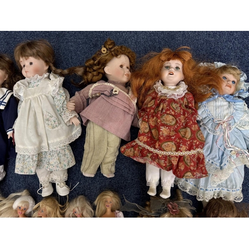 1476 - Collection of Ten Bisque Headed Dolls, together with six 1980s Barbies.