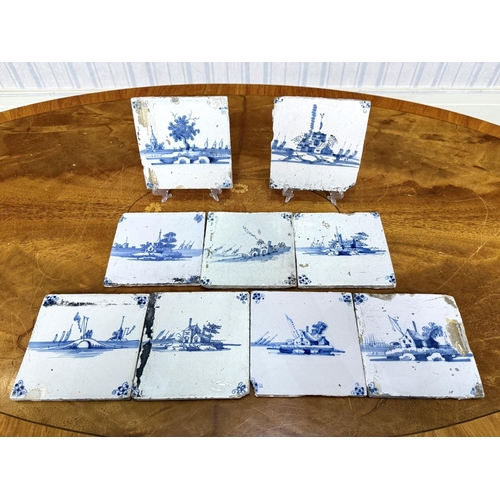 1495 - Small Box Containing a Collection of Dutch blue and white tiles.  Twelve in total.