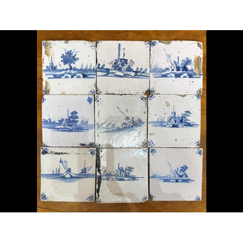 1495 - Small Box Containing a Collection of Dutch blue and white tiles.  Twelve in total.