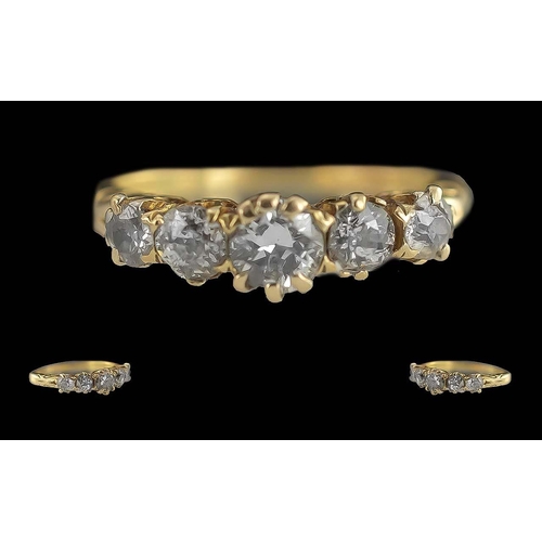 67A - Antique Period Pleasing Ladies 18ct Gold 5 Stone Diamond Set Ring, Hallmark Rubbed but Tests 18ct Go... 