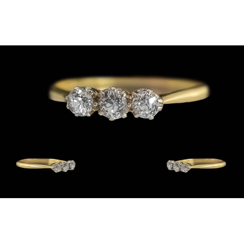 90 - Ladies 18ct Gold 3 Stone Diamond Set Ring, Marked 18ct to Interior of Shank. Well Matched Diamonds o... 