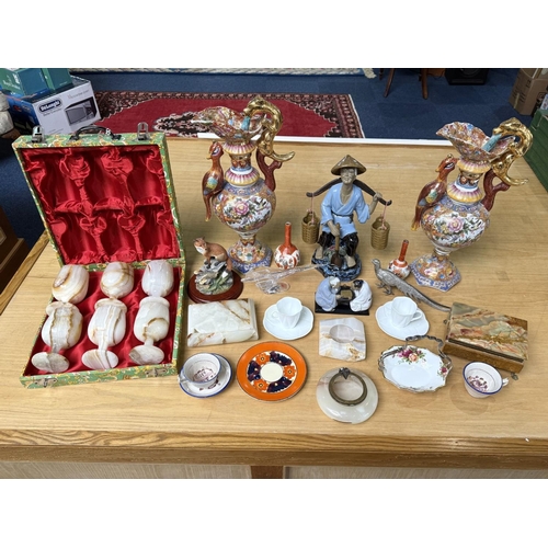 1563 - Box of Miscellaneous Items, to include onyx cigarette box, ashtray, goblets, Royal Albert dish, orie... 