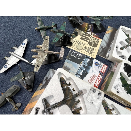 1427 - Atlas Editions Boxed Military Aircraft, small scale models for adult collectors, 12 in total, with d... 