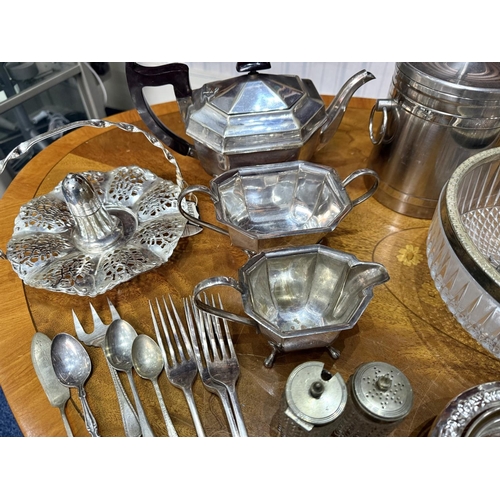 1503 - Two Boxes of Silver Plated Ware, goblets, rose bowl, jugs, tea pot, soda syphon, etc.