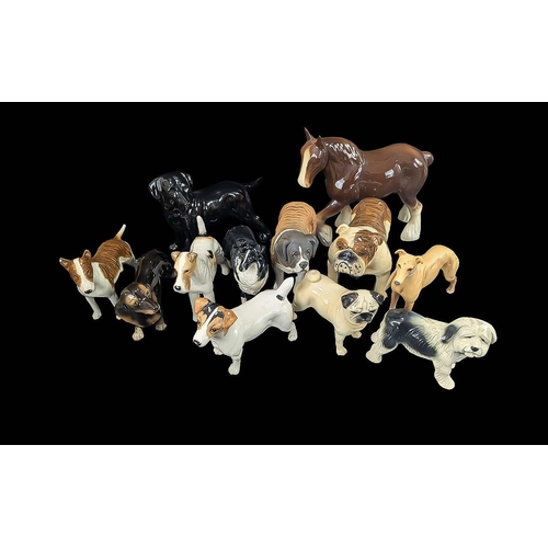 668 - A Large Collection of Dog Figures, various breeds to include Pug, Old English Sheepdog, Dachschund, ... 