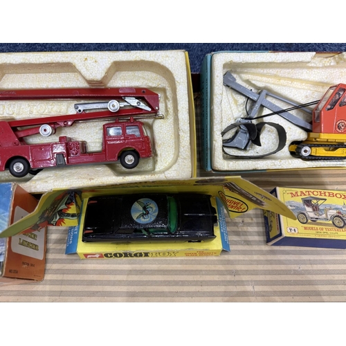 1430 - Old Suitcase, Containing Mixed Diecast To Include, 2 Boxed Corgi 1127 Fire Engine & 1128 Priestman C... 