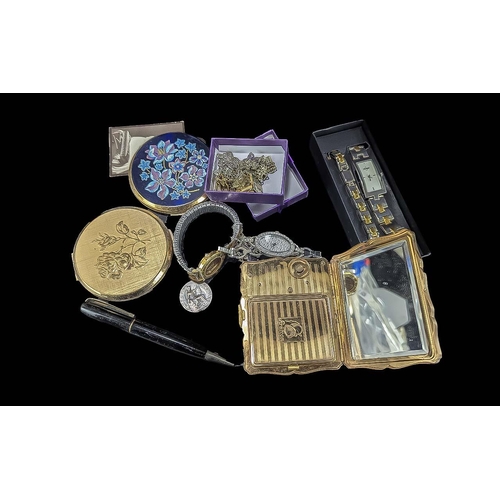 1439 - Bag of Collectables, Includes Pen, Watches, Cufflinks, Compacts etc.