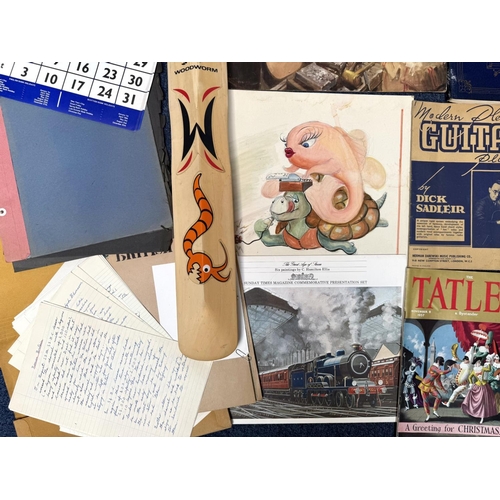 1461 - Box of Ephemera, cigarette cards, magazines, The Tatler 1930s-50s, prints, calendar etc.  Together w... 