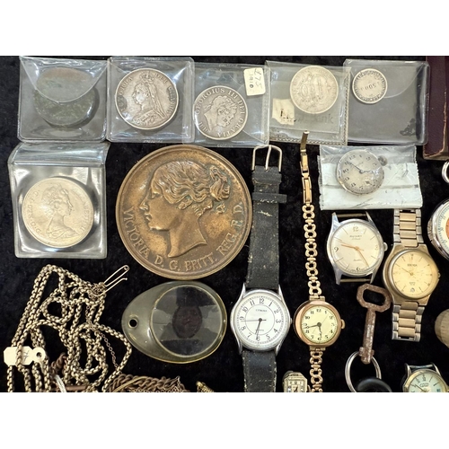 1468 - Collection of Watch Faces & Parts, includes compasses, straps, keys, magnifying glass, boxed map mea... 