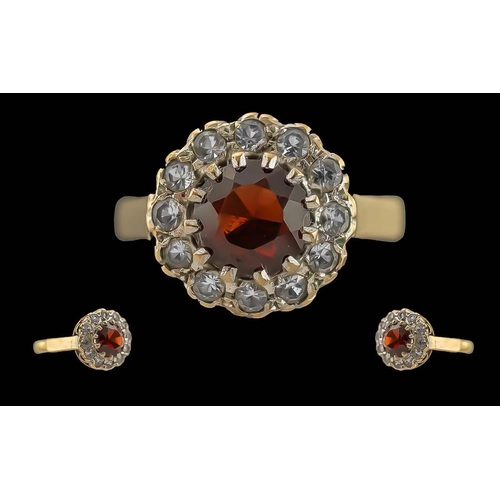 265 - Antique Period Ladies 9ct Gold Diamond and Garnet Set Ring, Marked 9ct to Shank. The Central Faceted... 