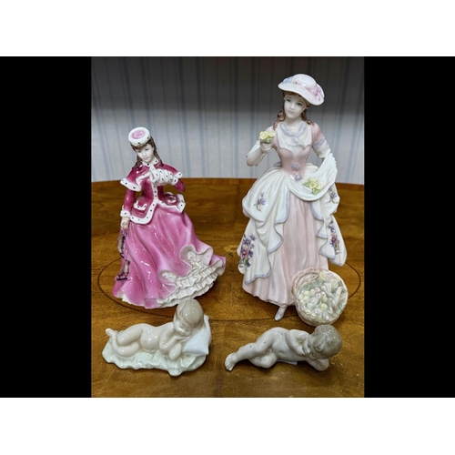 655 - Four Porcelain Figures, comprising Coalport 'The Flower Seller' limited edition sculpted by J Bromle... 