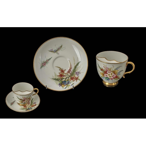 656 - Royal Worcester Moustache Teacup & Saucer, designed with built in guard across the rim.  Decorated w... 