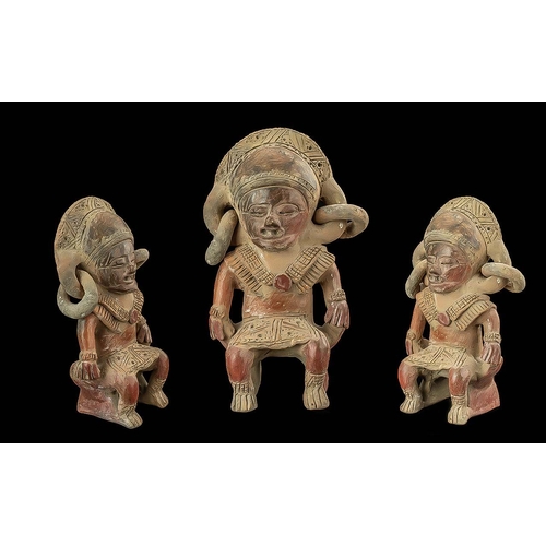 825 - Antique Terracotta Clay Aztec Figure, Mexican folk art whistle or ocarina.