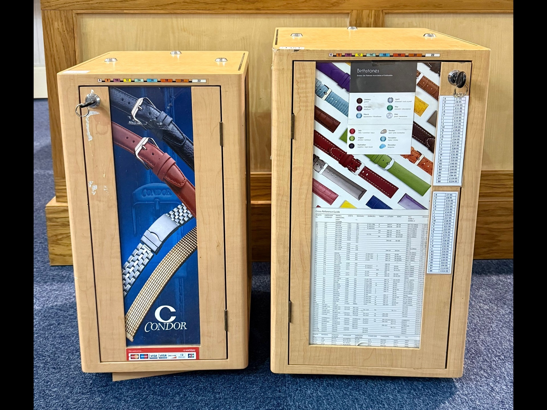Two Shop Display Watch Strap Stands. Perspex fronts with keys, the ...