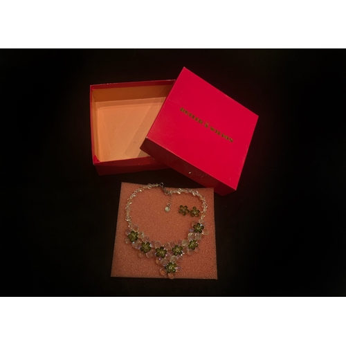 480 - Butler & Wilson Crystal Flowers Necklace In Clear and Green Colour way, Together with Matching Earri... 