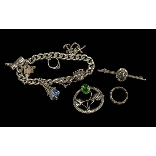 482 - Collection of 925 Sterling Silver Jewellery. Includes Charm Bracelet and Charms, Brooches etc. Combi... 