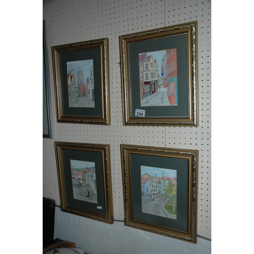 308 - 4 framed prints