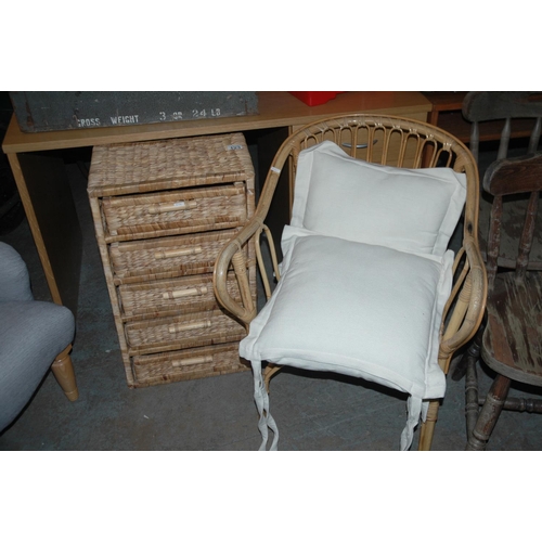 123 - Cane chair & chest of drawers