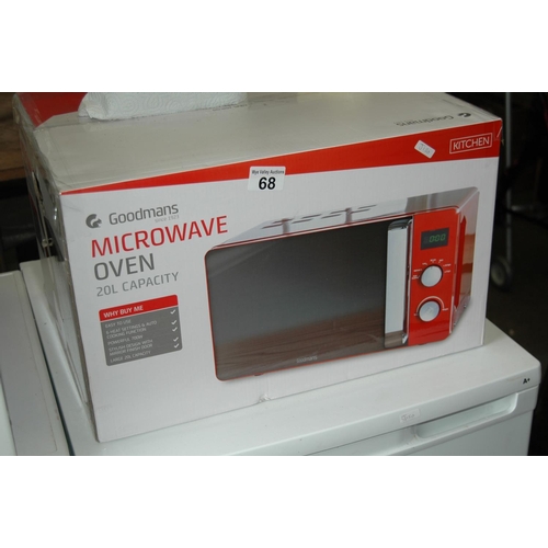 68 - Boxed, new Goodmans microwave