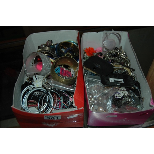 301 - 2 boxes of costume jewellery