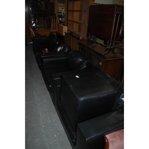 130 - Black leather 3 piece suite