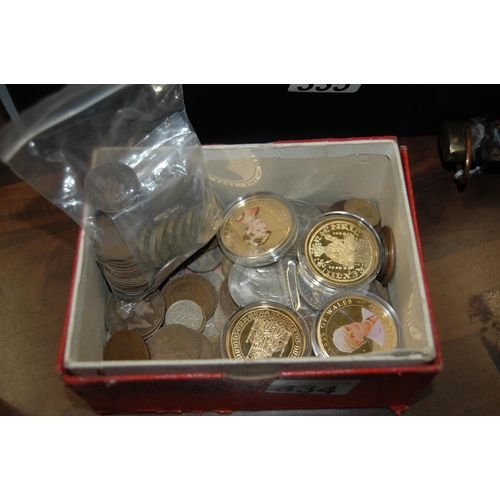 334 - Box of coins etc