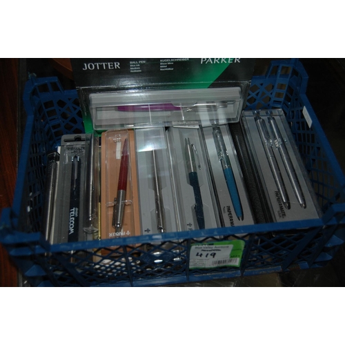 419 - Basket of Parker & Papermate pens