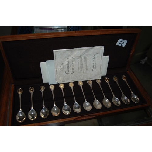 421 - Cased set of RSPB sterling silver spoons