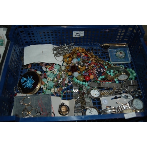 410 - Tray of costume jewellery