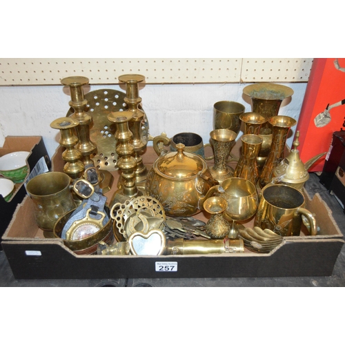 257 - Box of brassware