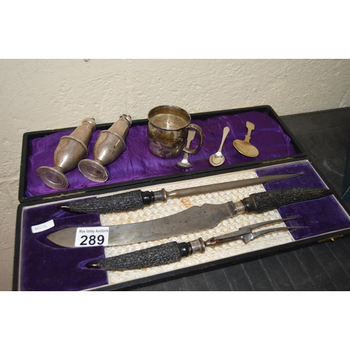 289 - Qty of silver items & a carving set