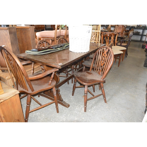 150 - Refectory table with 6 wheelback chairs