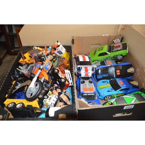 209 - 2 boxes of toy cars etc