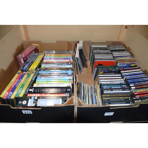 212 - 2 boxes of cds dvds