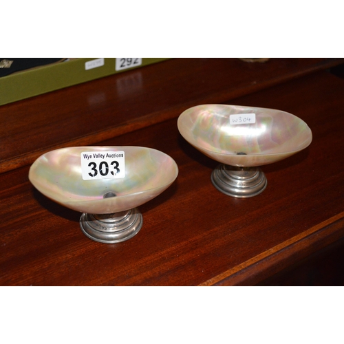 303 - Pair of bonbon dishes with sterling silver bases