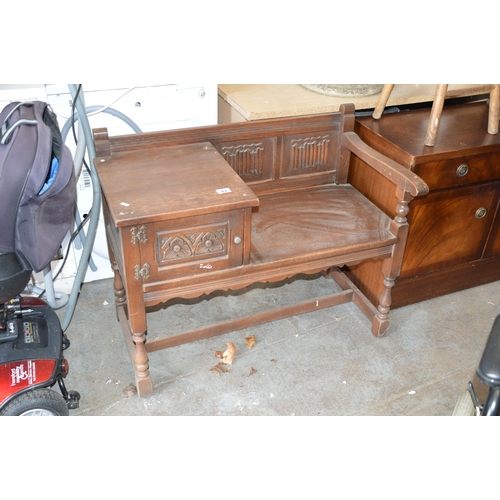 87 - Oak linenfold telephone seat