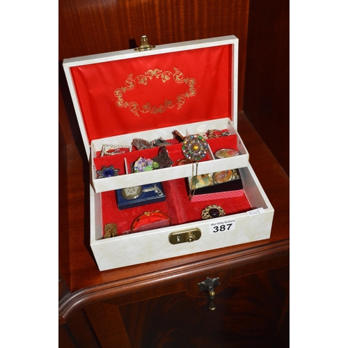 387 - Jewellery box & contents