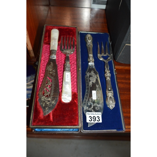 393 - 2 cased sets of serving cutlery