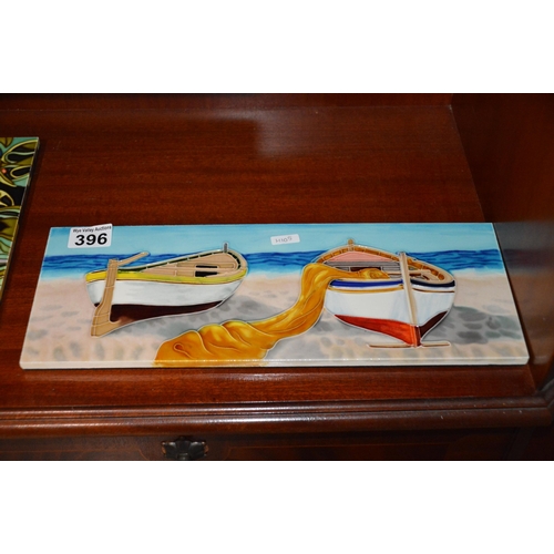 396 - Large ceramic tile, boats