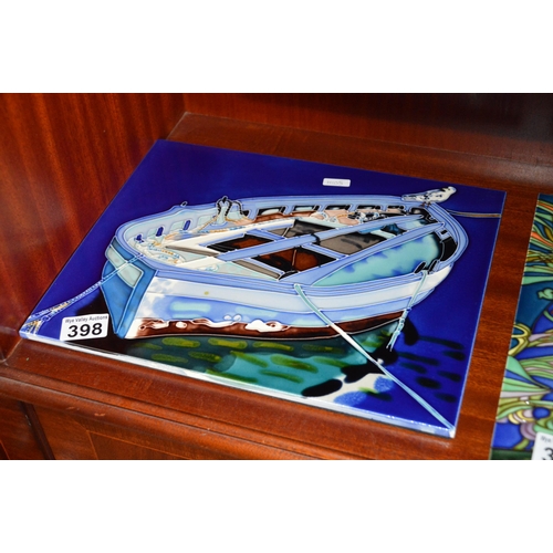 398 - Large ceramic tile, boat