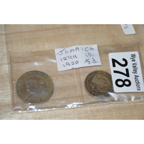 278 - Coins - 2 Jamaican Victoria, 1d & 1/2d