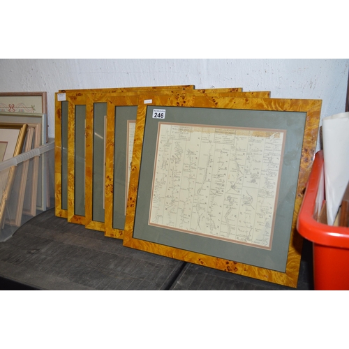 246 - 6 framed vintage maps