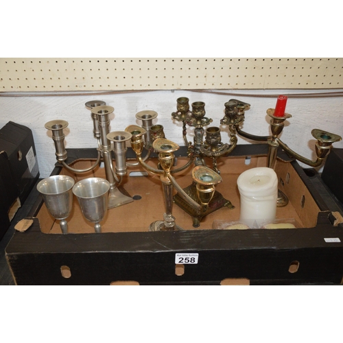 258 - Box of candelabras etc