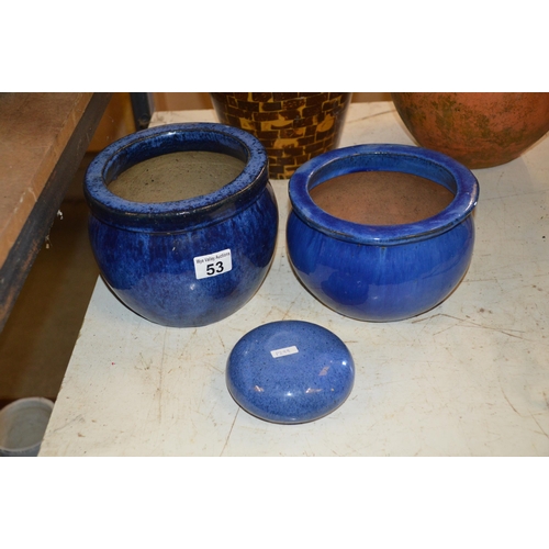 53 - 2 blue pots & other