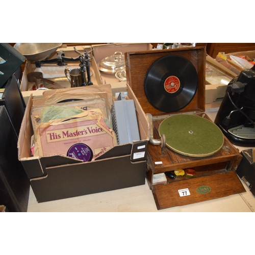 77 - Vintage gramophone & qty of records