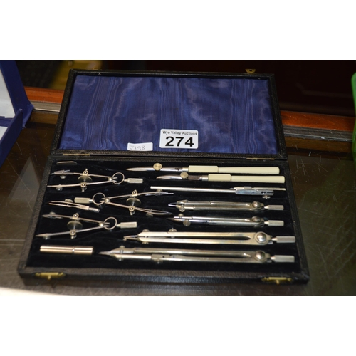 274 - Cased set of drawing instruments