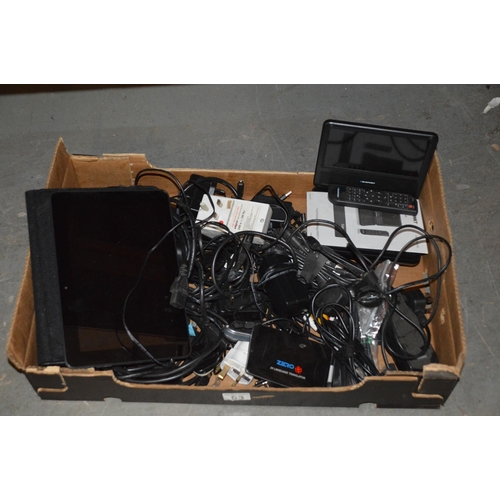 53 - Box of electronic items, inc tablet, dvd player etc