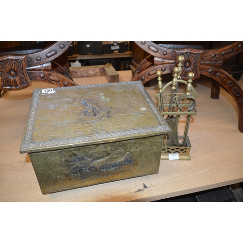 180 - Brass coalbox & companion set